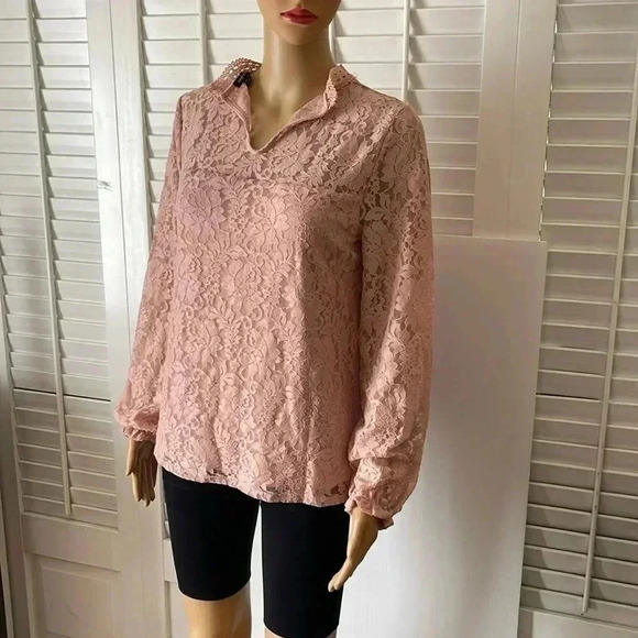 CABLE & GAUGE Women’s Light Pink / ROSE Lace Blouse Top - Size Medium NWT - Picture 6 of 7